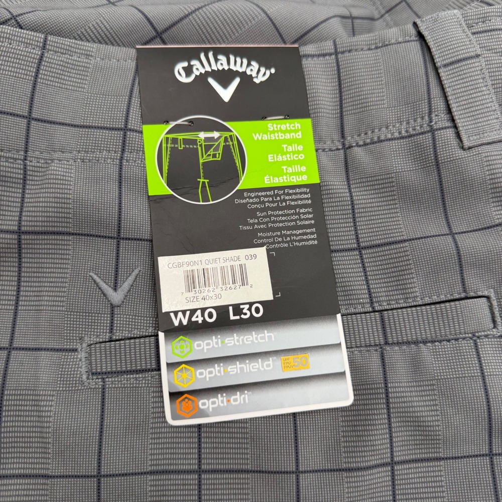 Callaway Mens Opti-Dri Golf Pants Grey Windowpane Plaid Stretch W40 L30 CGBF90N1 - Picture 4 of 9